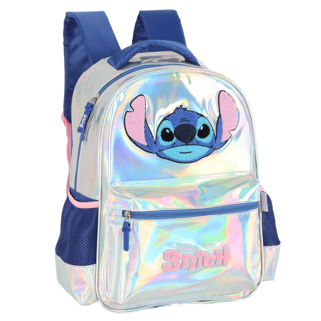 Mochila Escolar Infantil Holográfica Stitch Prata MALOA - Loja Virtual