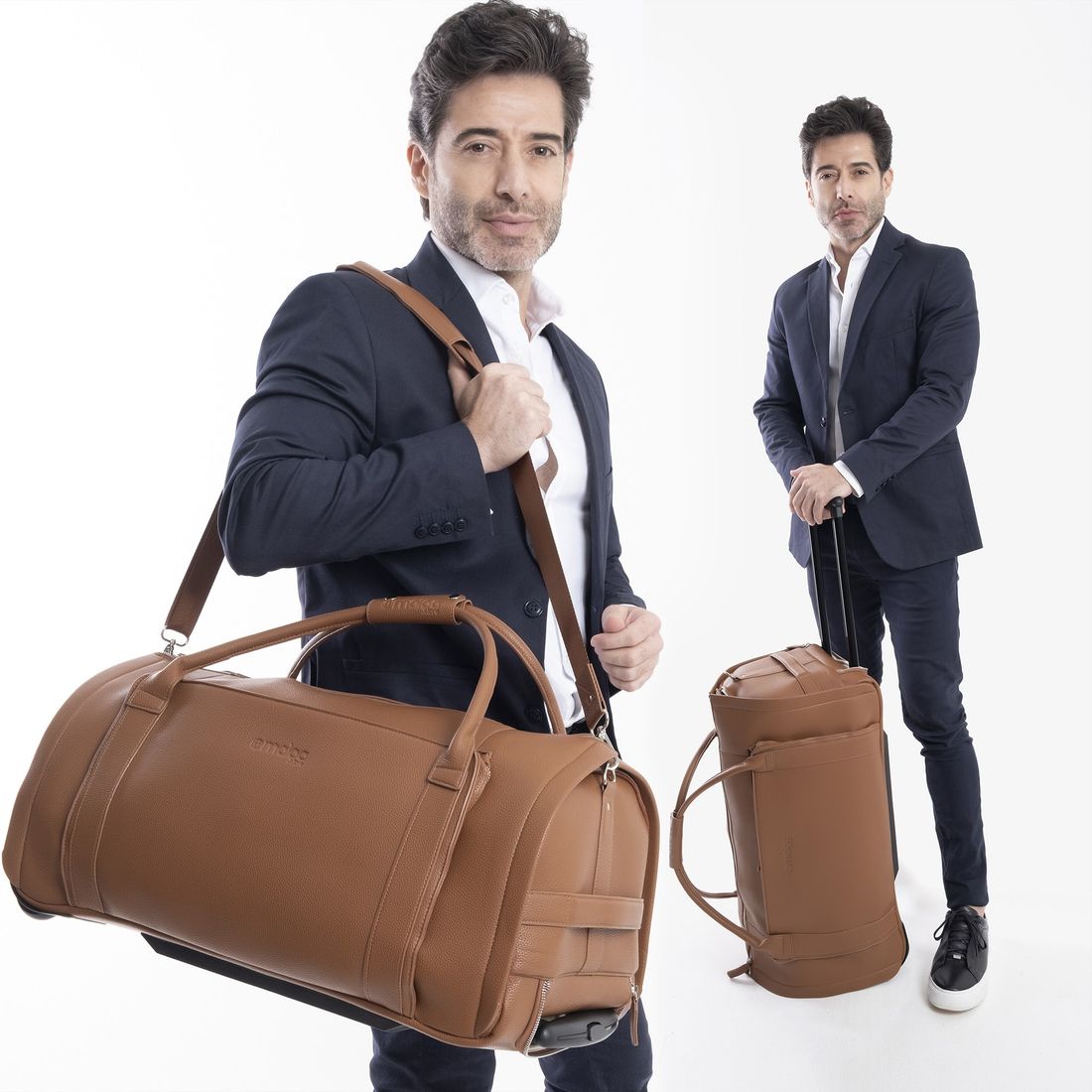 Conjunto Bolsa de Viagem Executiva Multifuncional 9 em 1 Marrom e Maletas Porta Vinho para Viagem Maloa