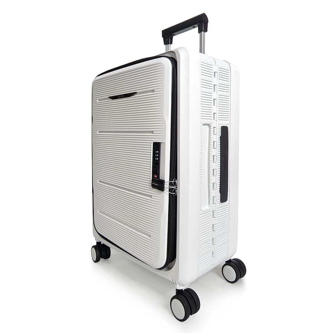 Mala de Viagem Pequena de Bordo 10Kg em Polipropileno 8 Rodas Dobravel Slim Cor:Branco Mala de Viagem Pequena de Bordo 10Kg em Polipropileno 8 Rodas Dobravel Slim Cor:Branco