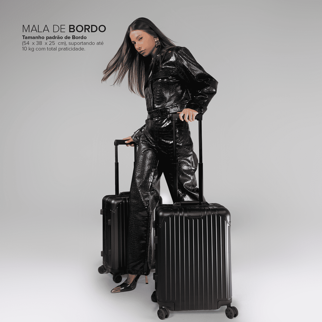 Mala de Viagem Pequena de Bordo 10 kg em Aluminio Dubai Maloa Preto