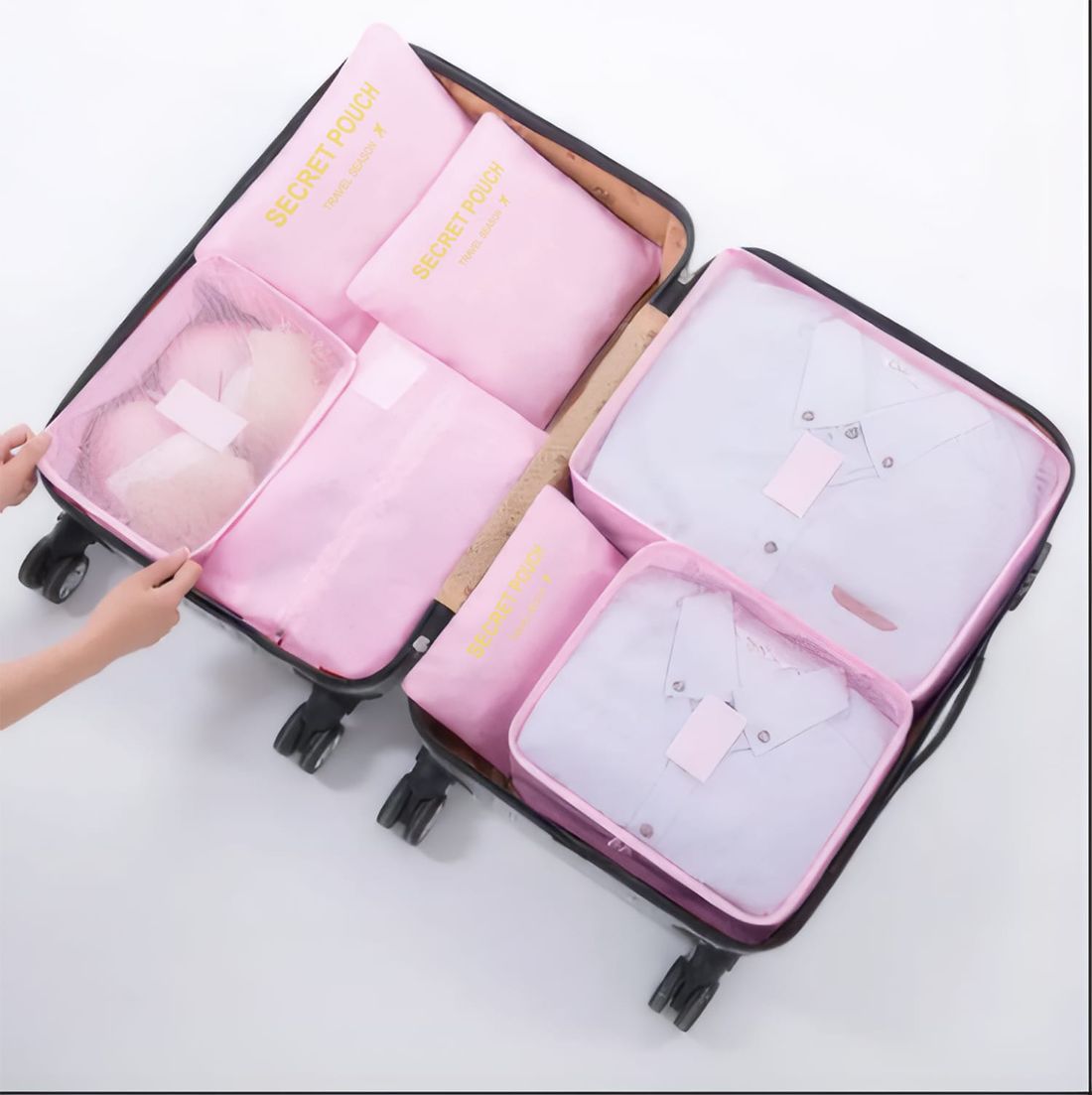 Kit Completo Brasil Branco, Kit Frasco 7 Pecas, Bolsa Journey e Kit Organizador Laundry Rosa