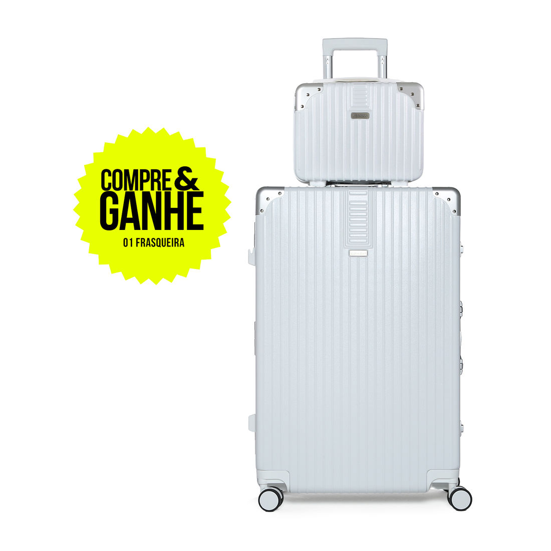 Compre Mala de Viagem Toronto Branco Grande 32kg em ABS Policarbonato e Ganhe Frasqueira