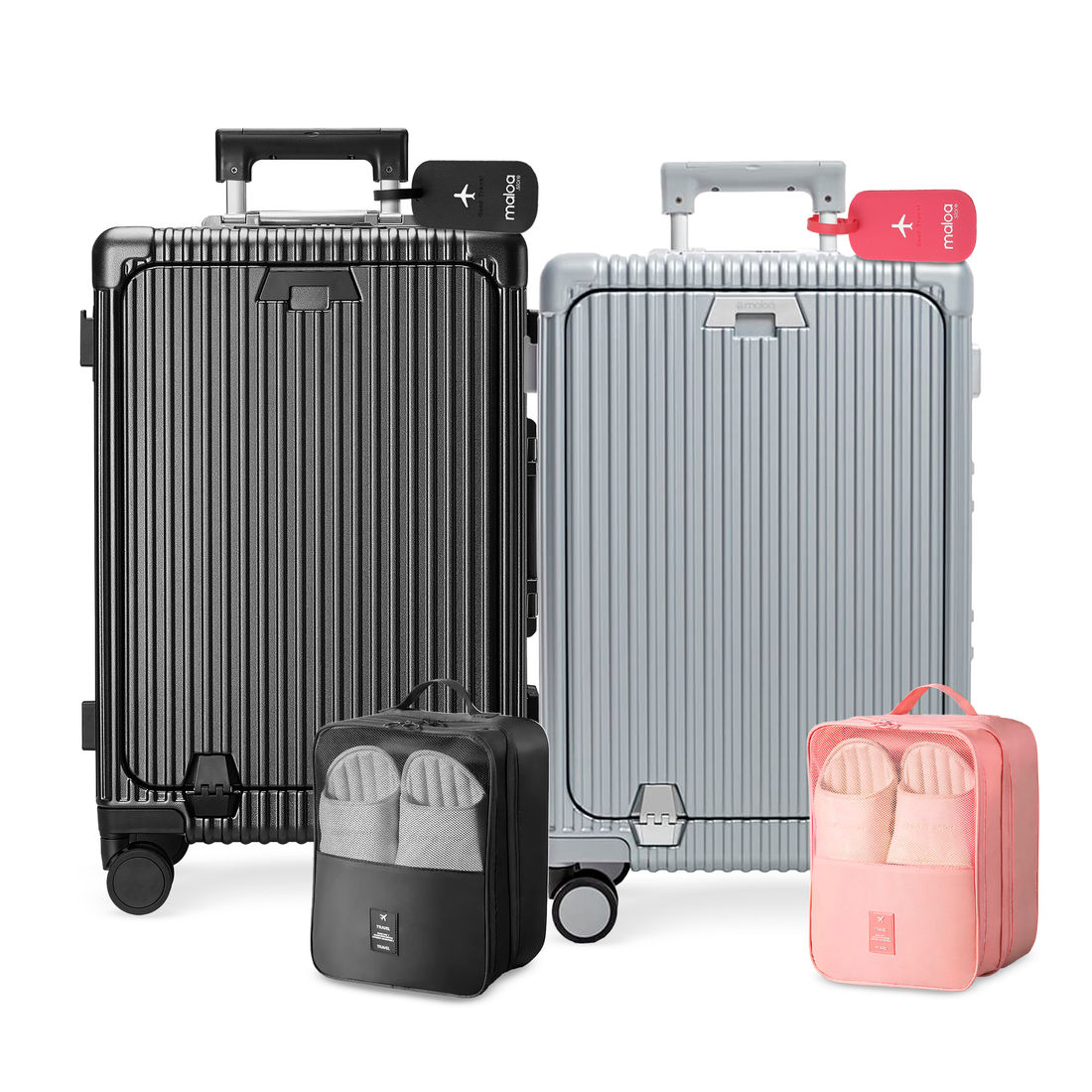 Kit de Mala Pequena de Bordo Suécia Preta e Prata, Organizador Porta Sapato Preto e Rosa com Tag Good Travel Preto e Rosa Kit de Mala Pequena de Bordo Suécia Preta e Prata, Organizador Porta Sapato Preto e Rosa com Tag Good Travel Preto e Rosa