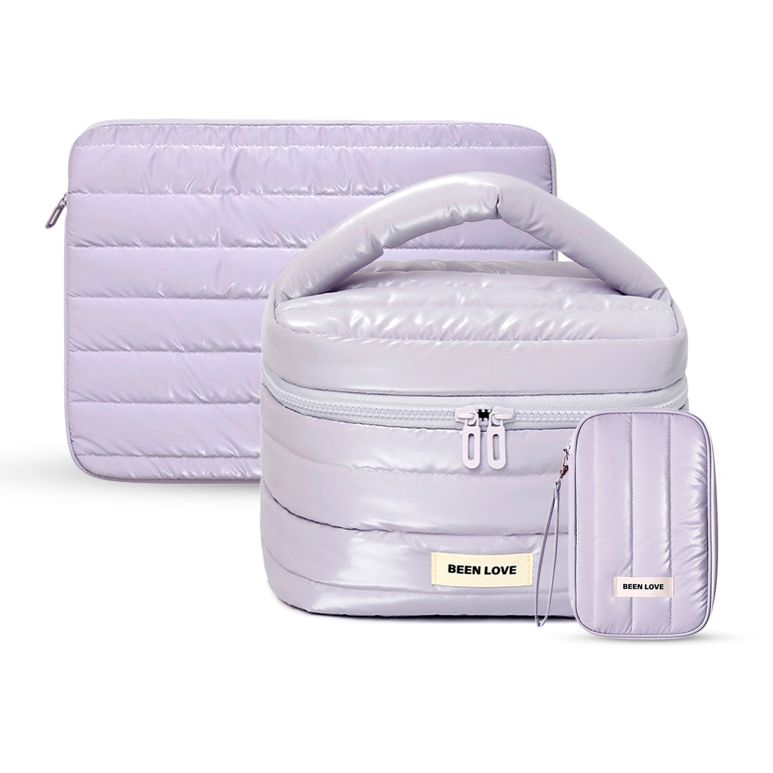 Kit de Acessórios Multifuncional com Necessaire, Porta Passaporte e Porta Notebook 14 Polegadas Puffer Maloa Lilás