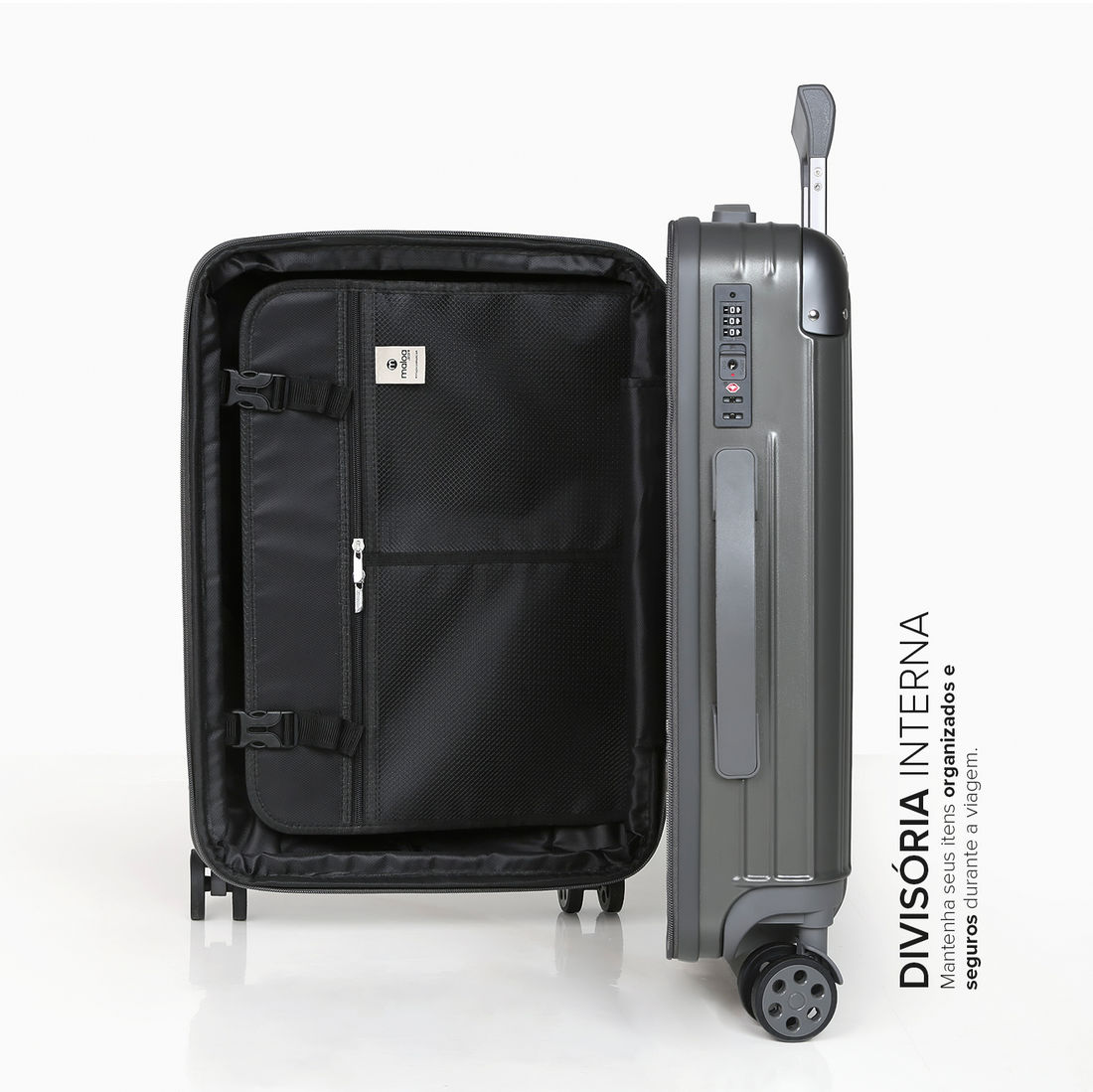 Mala de Viagem Pequena de Bordo 10kg ABS Policarbonato com Expansor Brasil Maloa Chumbo