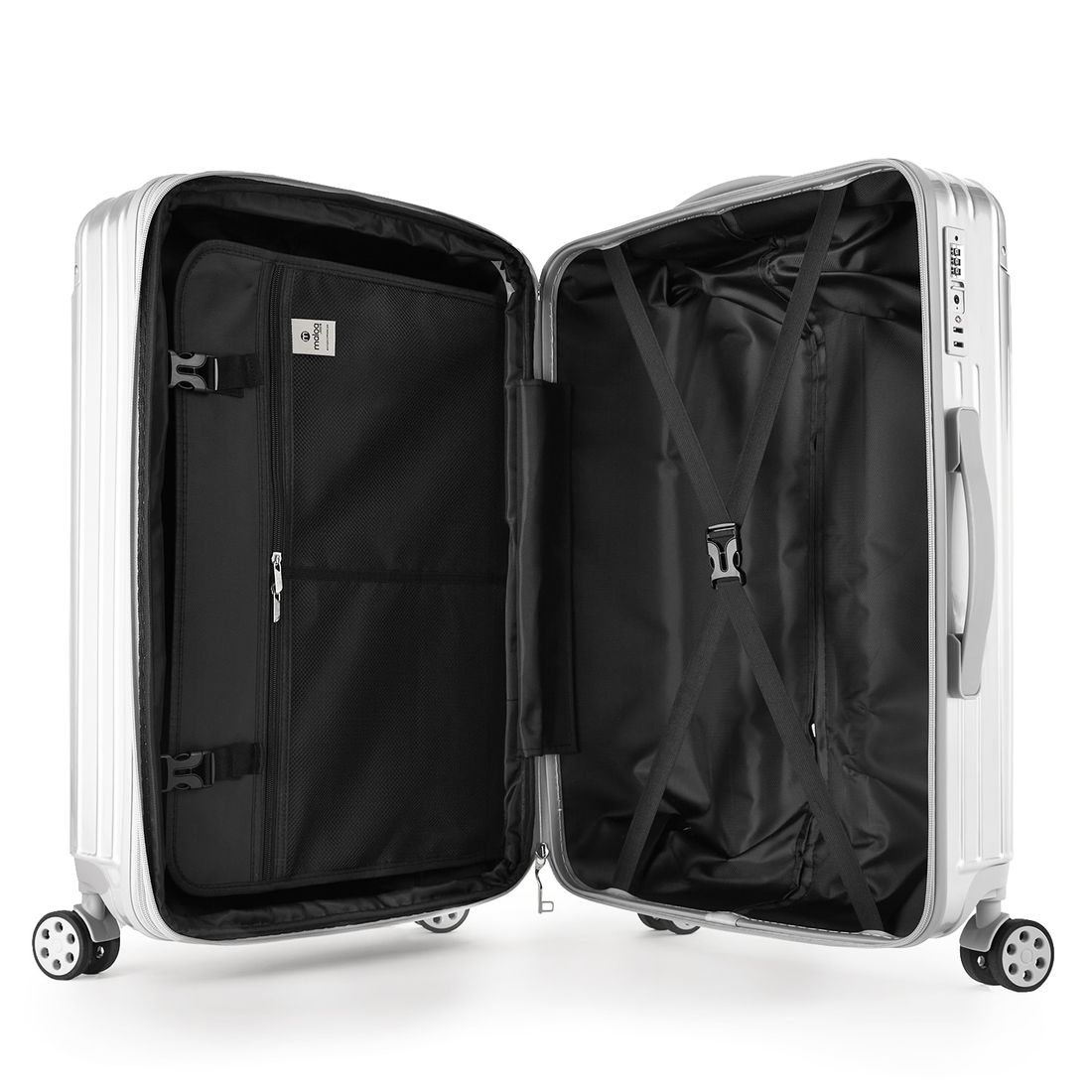 Kit Mala de Viagem Pequena de Bordo 10kg Brasil Prata e Mala Brasil Grande 32kg Prata Kit Mala de Viagem Pequena de Bordo 10kg Brasil Prata e Mala Brasil Grande 32kg Prata