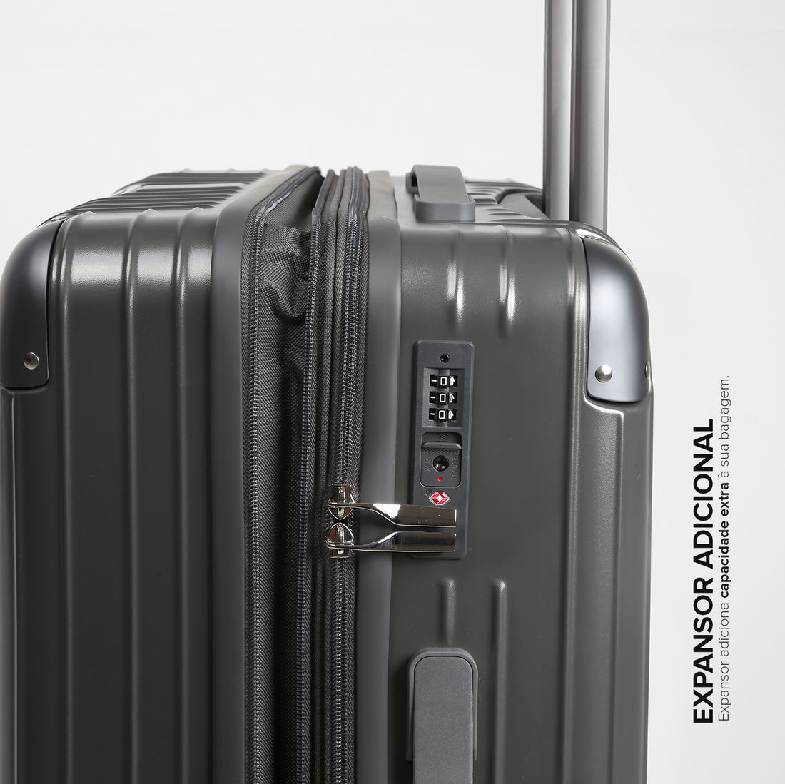 Mala de Viagem Pequena de Bordo 10kg ABS Policarbonato com Expansor Brasil Maloa Chumbo