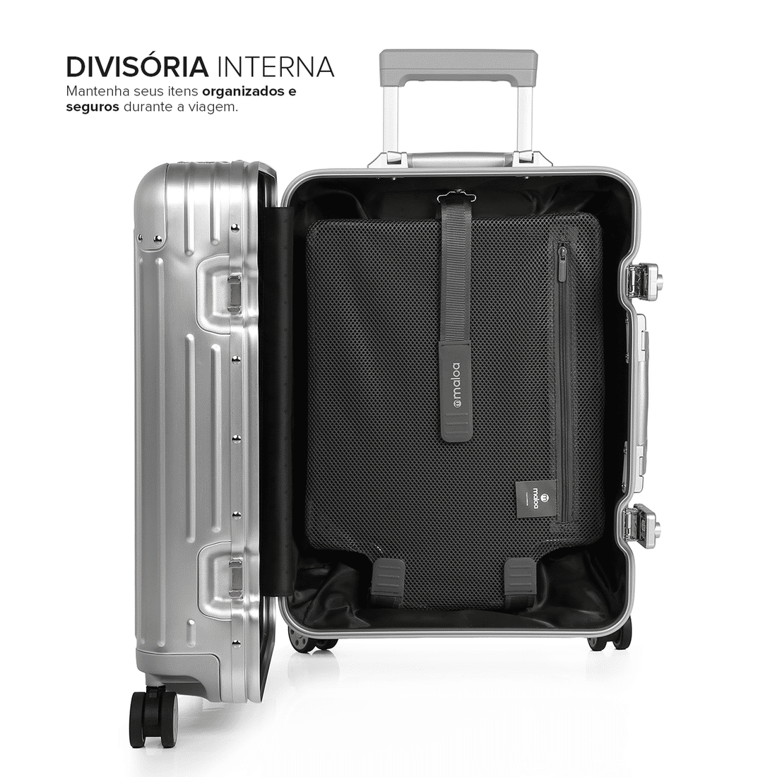 Mala de Viagem Pequena de Bordo 10 kg em Aluminio Dubai Maloa Prata