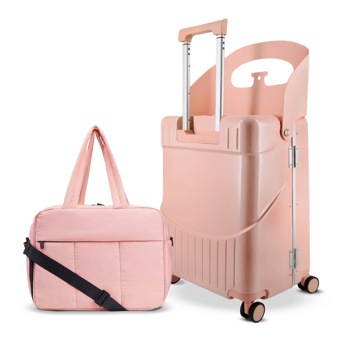 Kit Mala de Assento Grécia Media 23 kg Rosa, Bolsa Confort e Tag Good Travel Rosa
