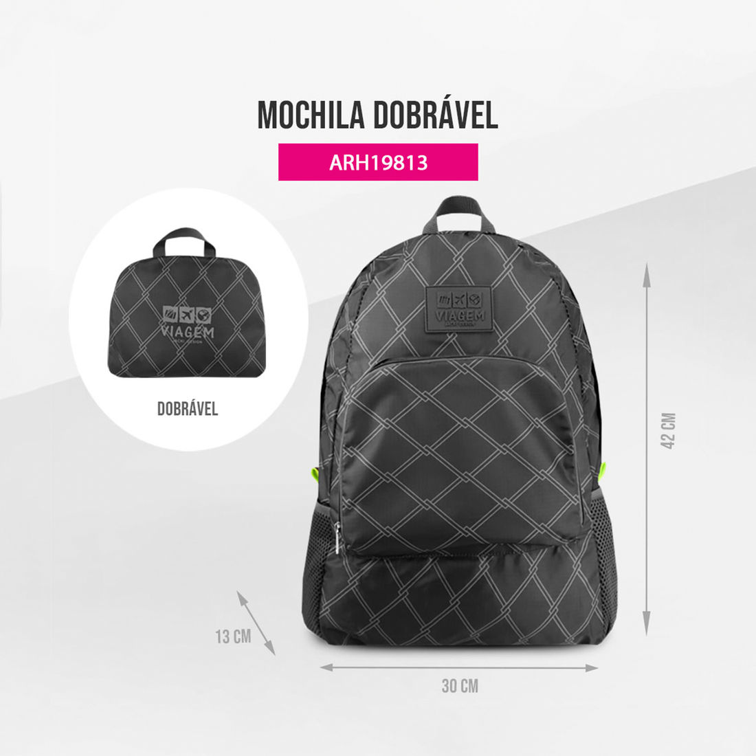 Mochila Dobrável Preto Listras