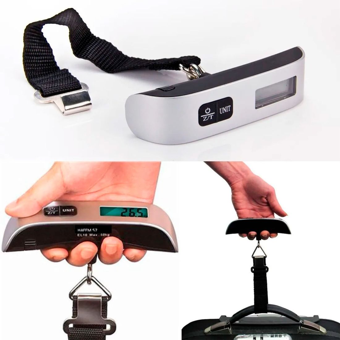 Balança Digital de Mao Portátil para Bagagem Prata