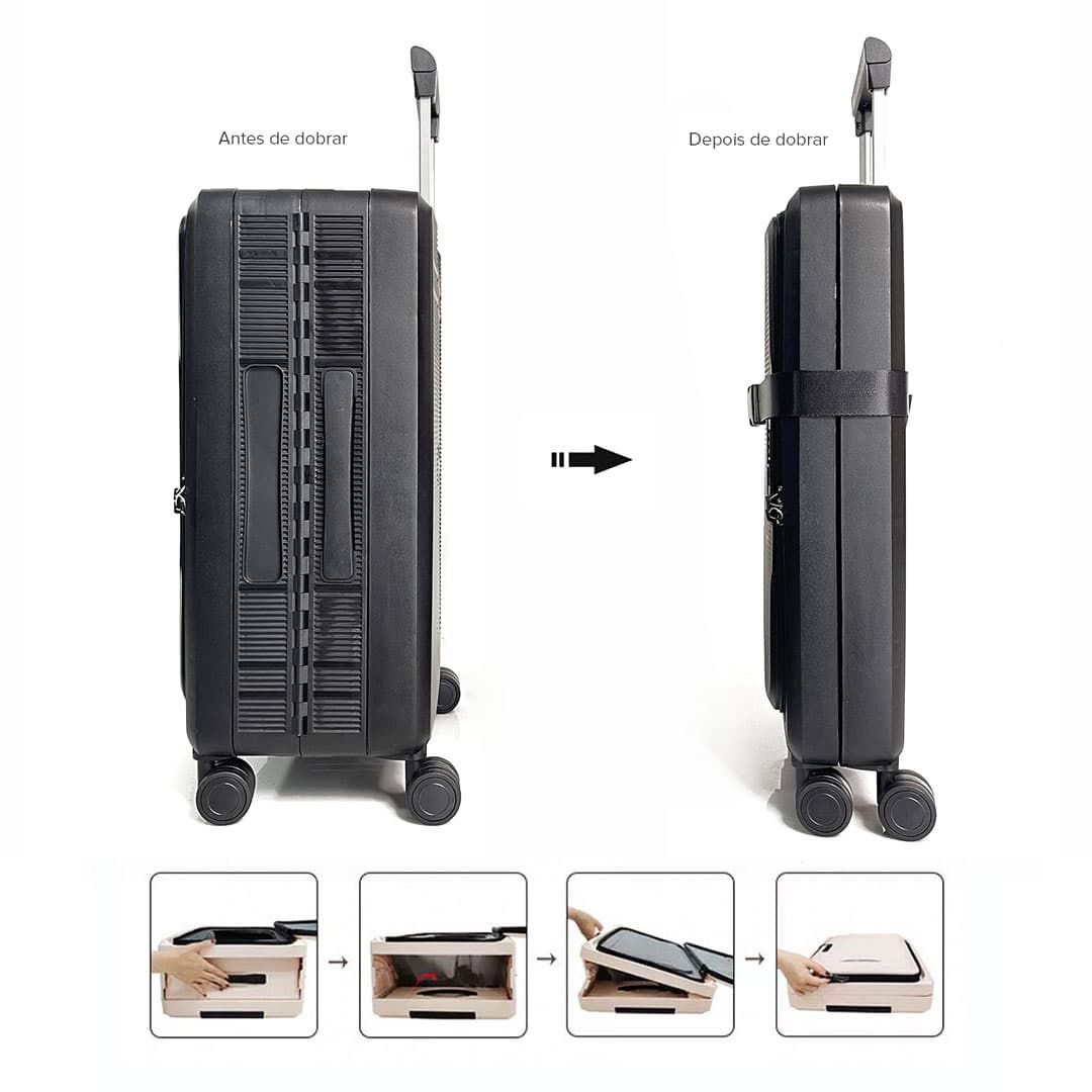 Mala de Viagem Pequena de Bordo 10Kg em Polipropileno 8 Rodas Dobravel Slim Cor:Preto Mala de Viagem Pequena de Bordo 10Kg em Polipropileno 8 Rodas Dobravel Slim Cor:Preto