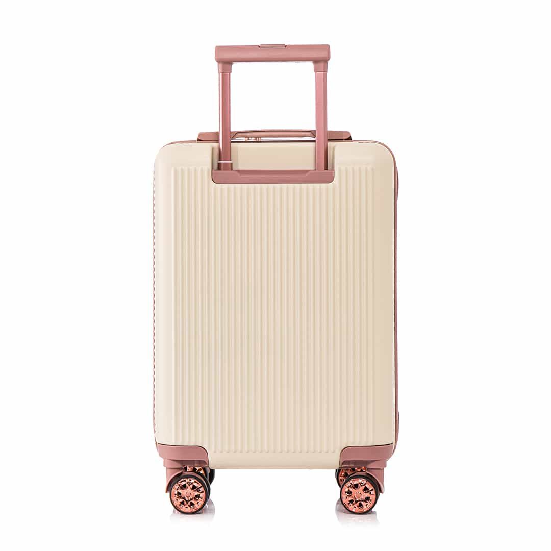 Kit de Mala Pequena de Bordo 10 kg Croácia  Bege, Porta Sapato Rosa, Kit Frasco 7 Peças Rosa e Tag Good Travel Rosa