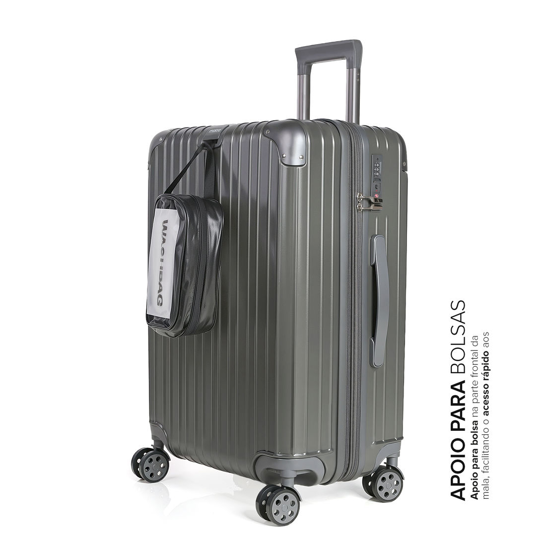 Mala de Viagem Média 23kg ABS Policarbonato com Expansor Brasil Maloa Chumbo