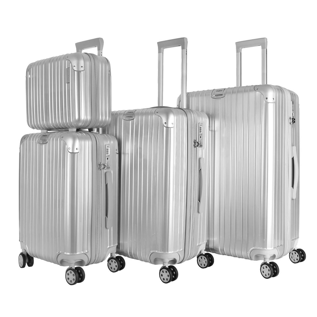 Kit de Viagem com 4 Peças ABS Policarbonato com Expansor Brasil Maloa Prata