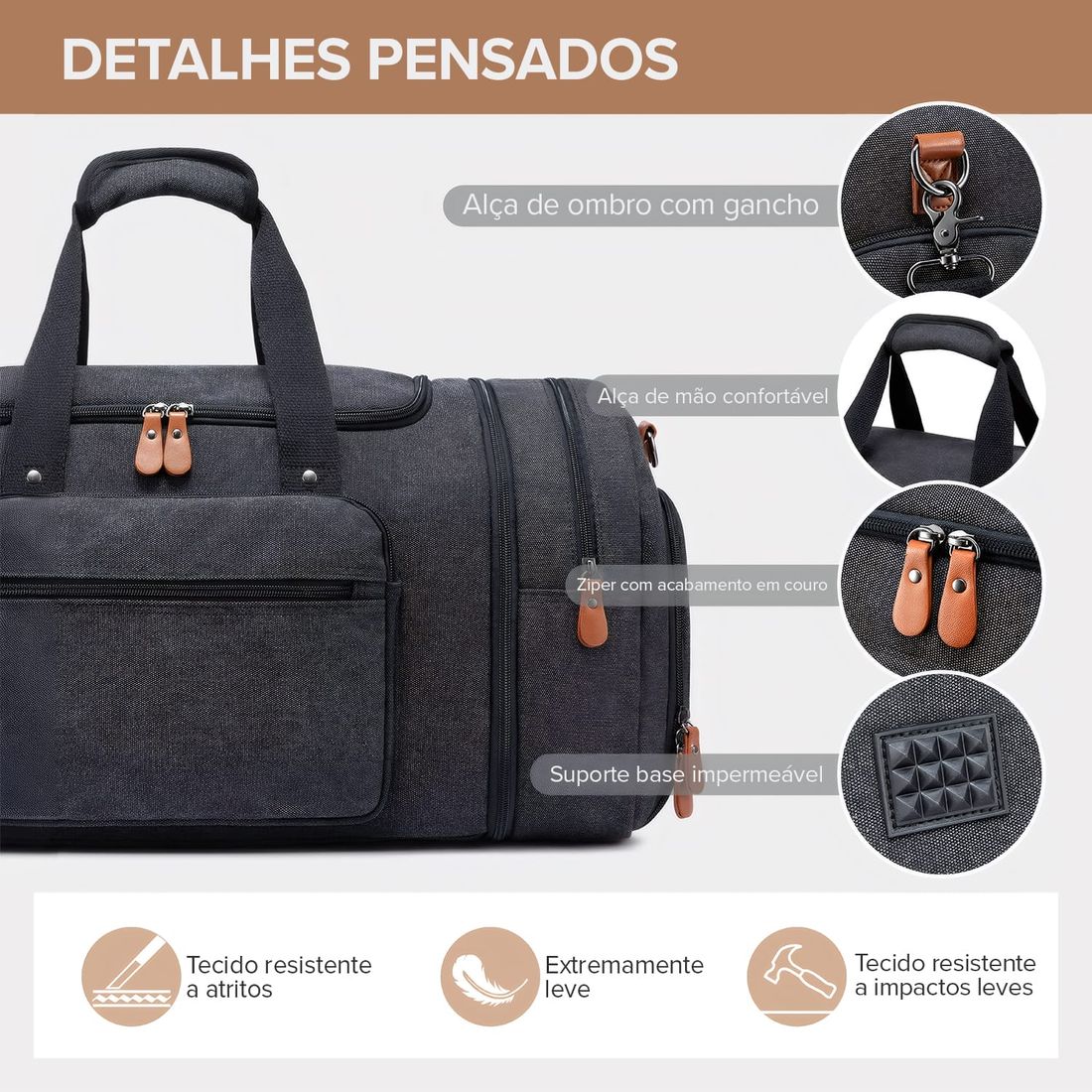 Bolsa de Viagem com Expansor Canvas Duffel Bags Chumbo Bolsa de Viagem com Expansor Canvas Duffel Bags Chumbo