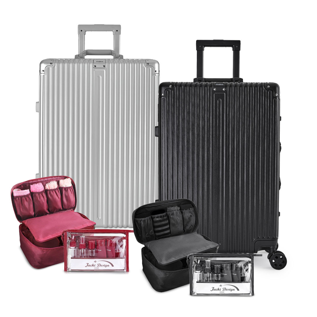 Kit de Mala Pequena de Bordo Noruega Preta e Prata, Bolsa Porta Lingerie Preto e Vinho e Kits Frasco 10 Pecas Preto e Vinho Kit de Mala Pequena de Bordo Noruega Preta e Prata, Bolsa Porta Lingerie Preto e Vinho e Kits Frasco 10 Pecas Preto e Vinho