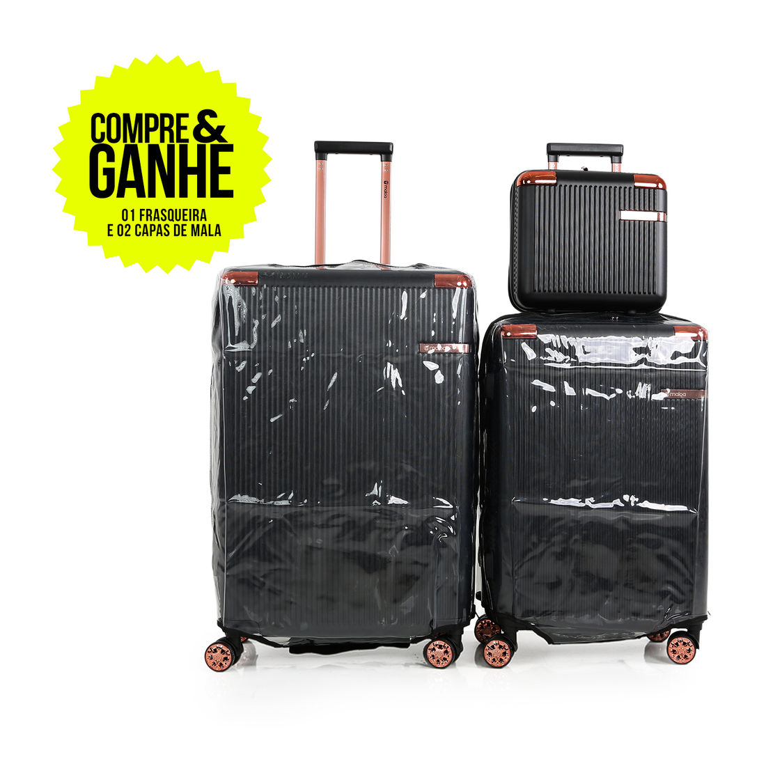 Compre Kit de Malas de Viagem Croácia Preto Media 23kg, Grande 32kg, Frasqueira e Leve Capa de Mala Transparente M e G Compre Kit de Malas de Viagem Croácia Preto Media 23kg, Grande 32kg, Frasqueira e Leve Capa de Mala Transparente M e G