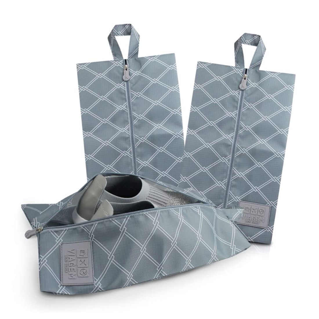 Bolsa Porta Sapato Listras Cinza Bolsa Porta Sapato Listras Cinza