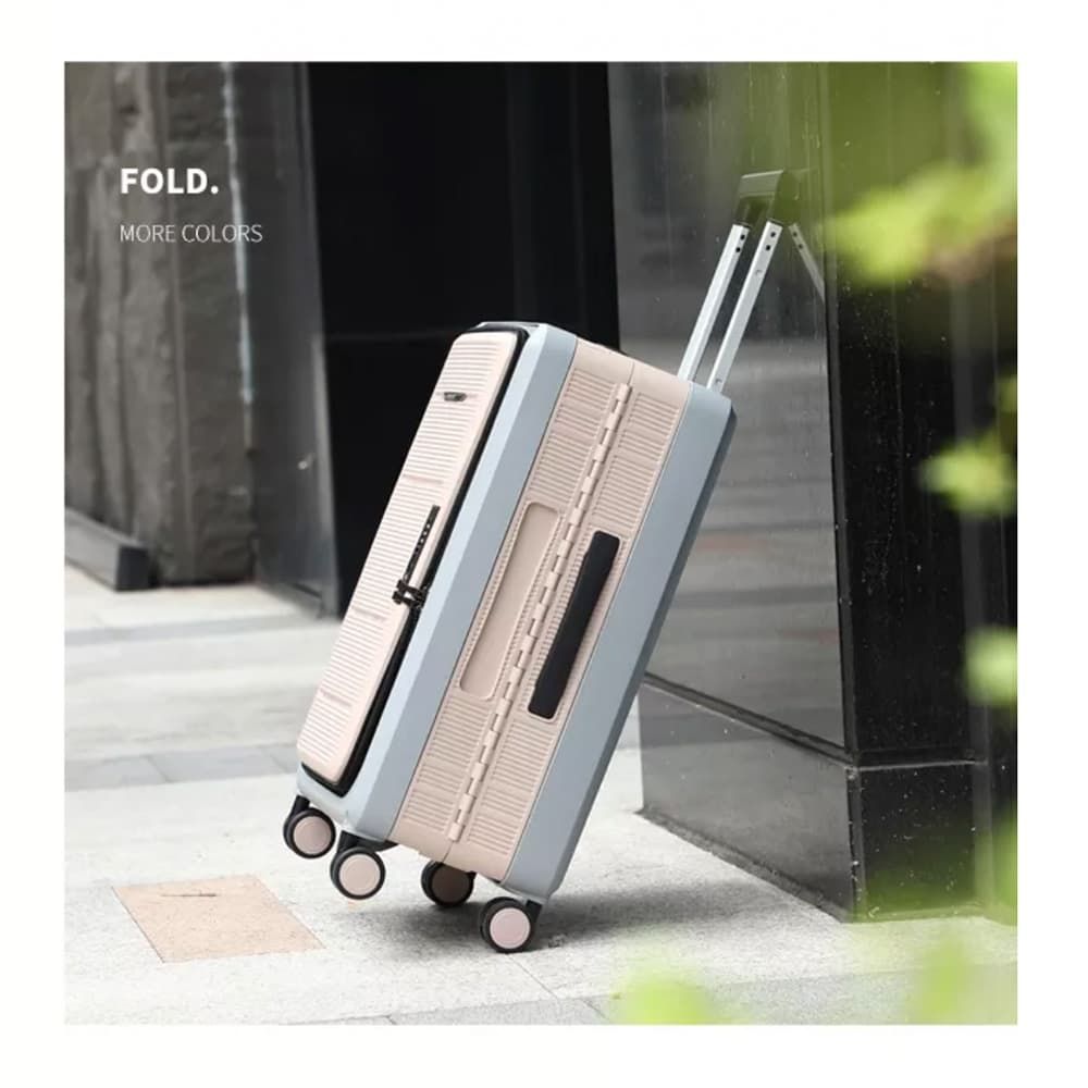 Mala de Viagem Pequena de Bordo 10Kg em Polipropileno 8 Rodas Dobravel Slim Cor:Bege com Cinza Mala de Viagem Pequena de Bordo 10Kg em Polipropileno 8 Rodas Dobravel Slim Cor:Bege com Cinza