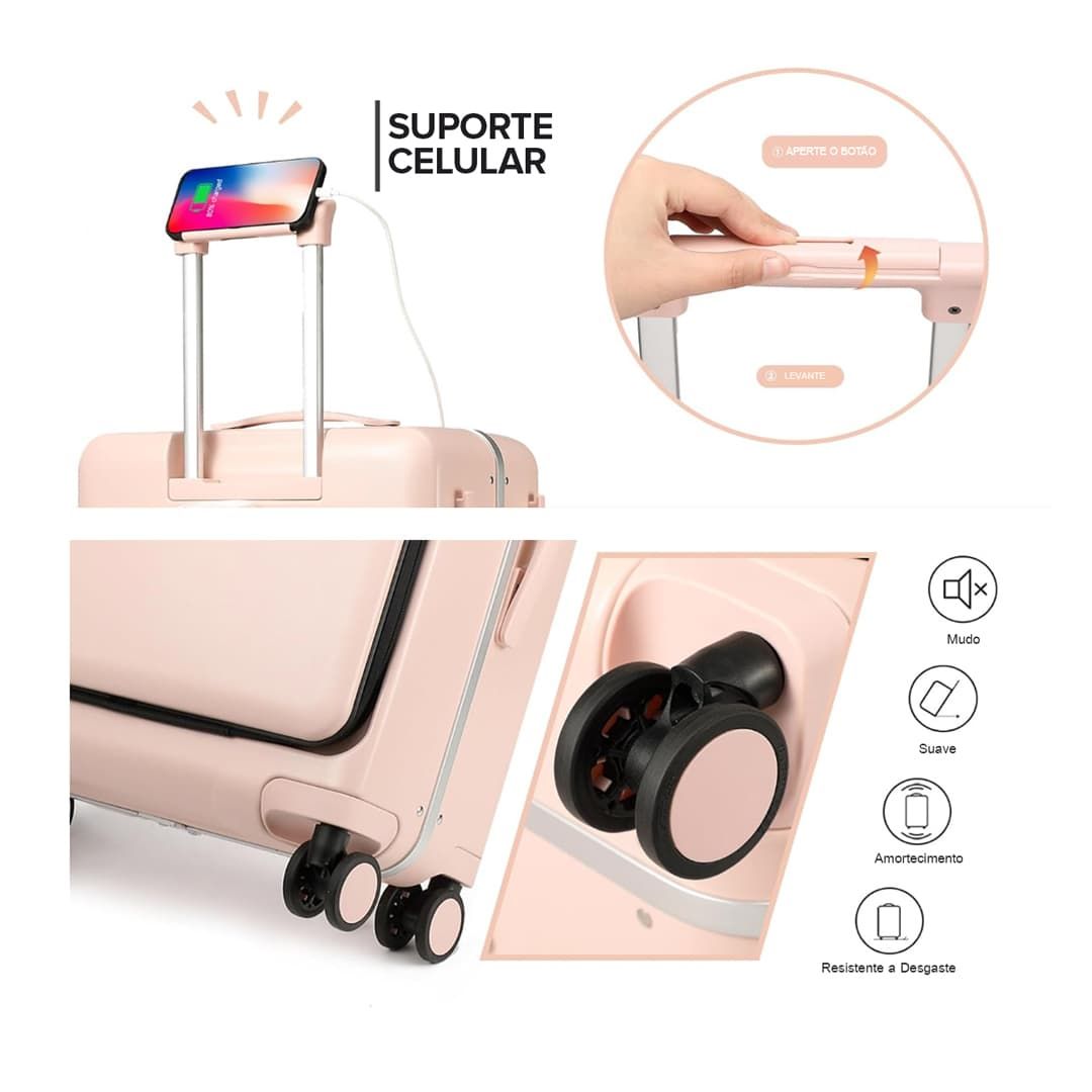 Kit Malas de Bordo 10kg Belgica Maloa Rosa e Preto em Policarbonato com Kit Washbag Rosa Kit Malas de Bordo 10kg Belgica Maloa Rosa e Preto em Policarbonato com Kit Washbag Rosa