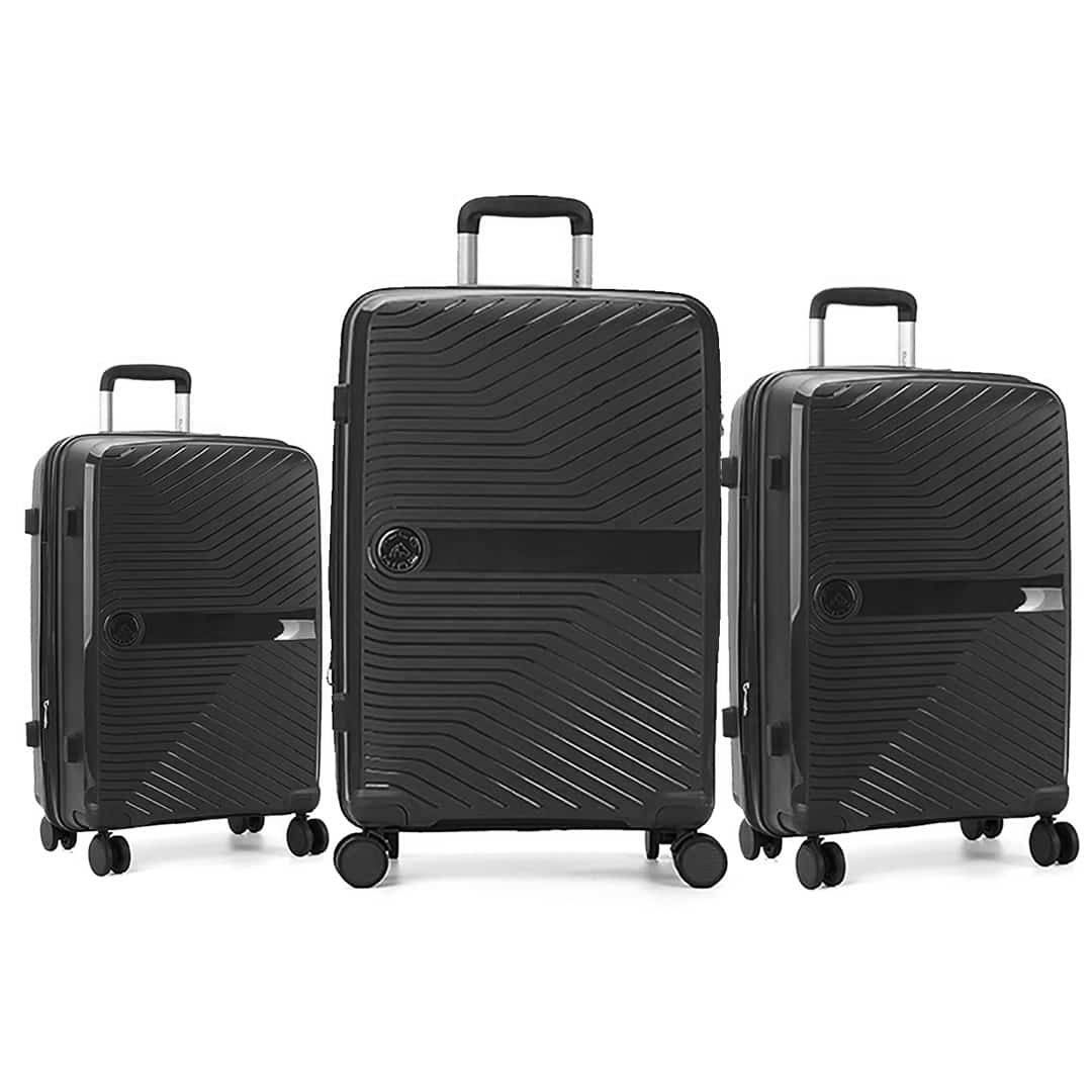 Kit Mala de Viagem 3 Peças em Polipropeleno Granada Preta com Expansor Kit Mala de Viagem 3 Peças em Polipropeleno Granada Preta com Expansor