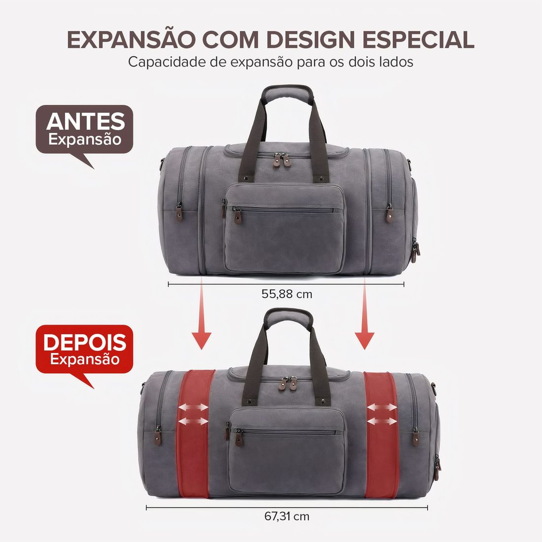 Bolsa de Viagem com Expansor Canvas Duffel Bags Cinza Bolsa de Viagem com Expansor Canvas Duffel Bags Cinza