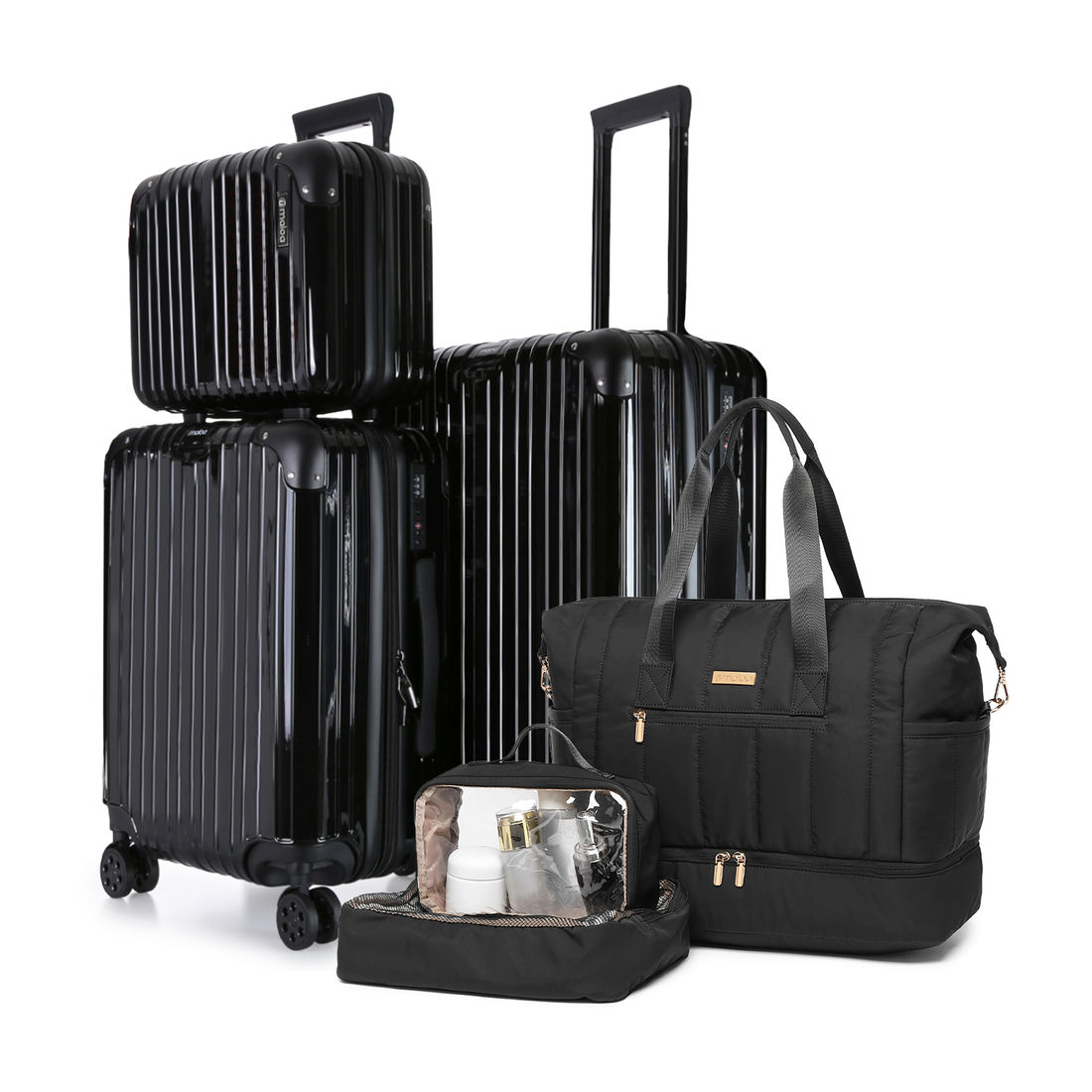 Kit Mala de Bordo 10kg, 23kg e Frasqueira Brasil Maloa Preto PC e ABS com Bolsa Nomad Preto Kit Mala de Bordo 10kg, 23kg e Frasqueira Brasil Maloa Preto PC e ABS com Bolsa Nomad Preto
