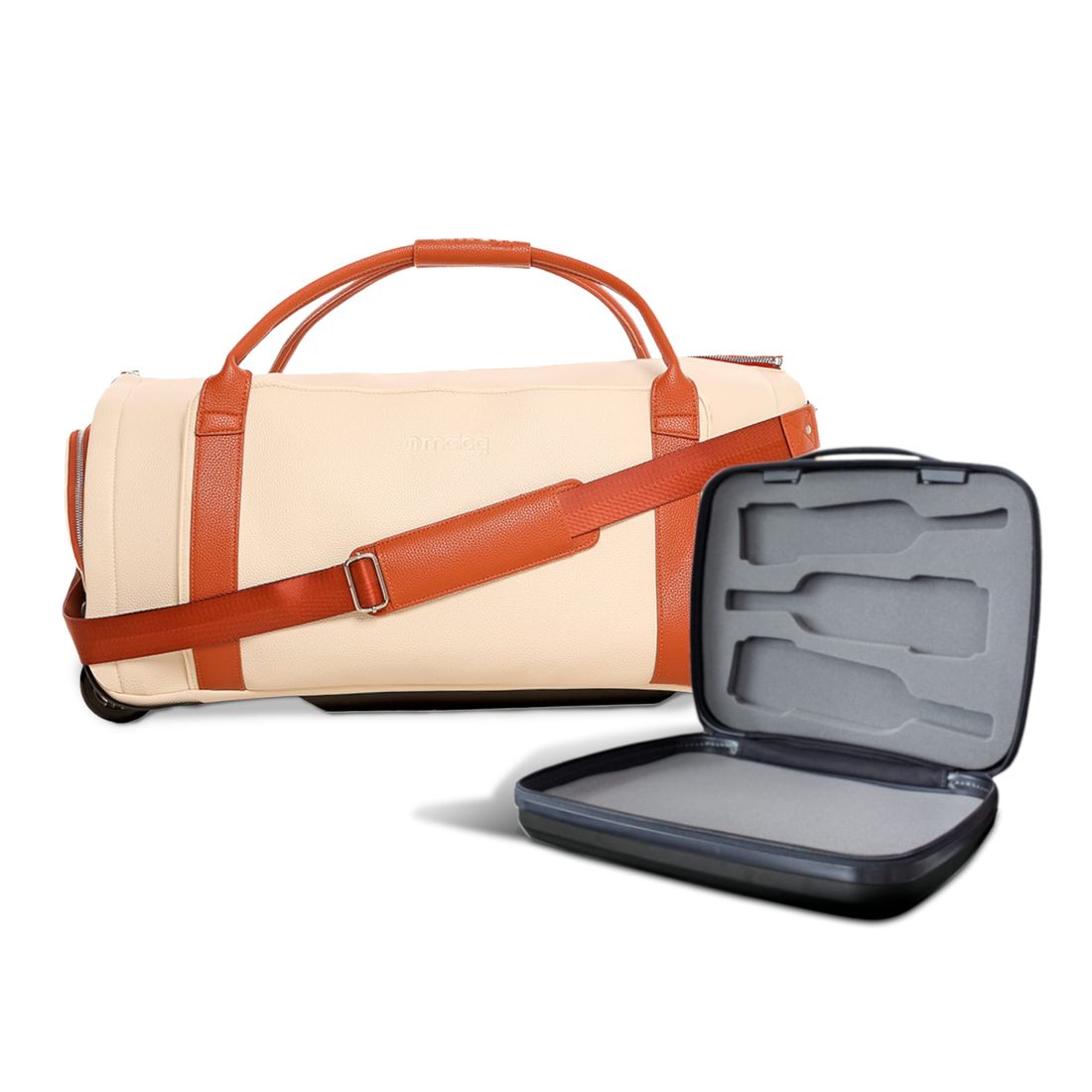 Conjunto  Bolsa de Viagem Executiva Multifuncional 9 em 1 Bege e Maletas Porta Vinho para Viagem Maloa Conjunto  Bolsa de Viagem Executiva Multifuncional 9 em 1 Bege e Maletas Porta Vinho para Viagem Maloa