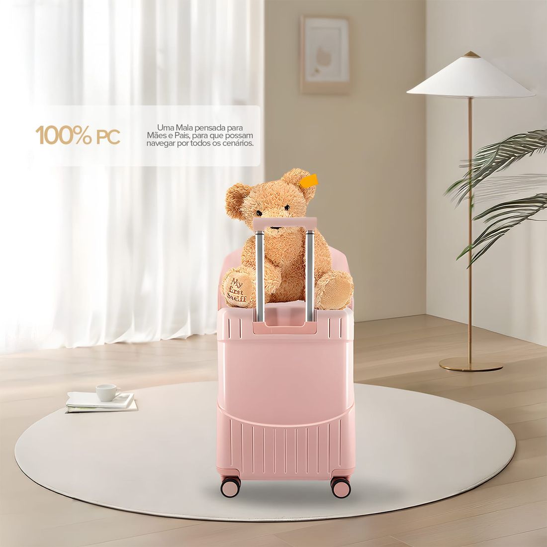 Kit Mala de Assento Grécia Media 23 kg Rosa, Bolsa Confort e Tag Good Travel Rosa