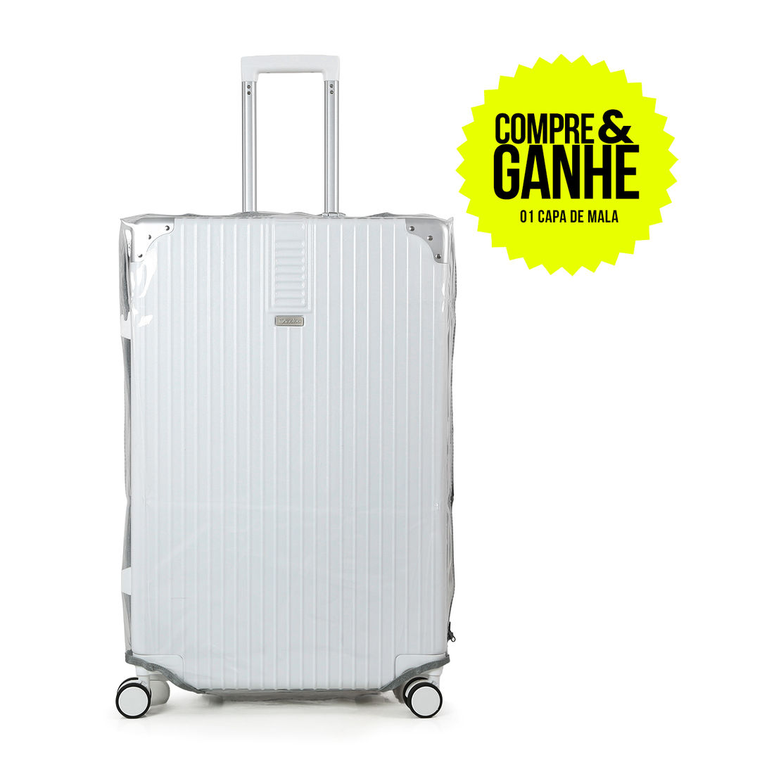 Compre Mala de Viagem Toronto Média 23kg Branco e Ganhe 1 Capa Transparente