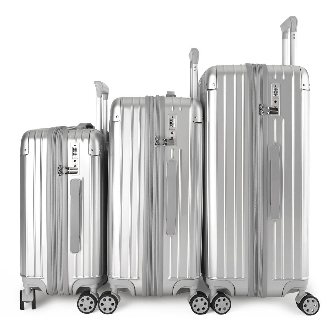 Kit de Viagem com 3 Peças ABS Policarbonato com Expansor Brasil Maloa Prata Kit de Viagem com 3 Peças ABS Policarbonato com Expansor Brasil Maloa Prata