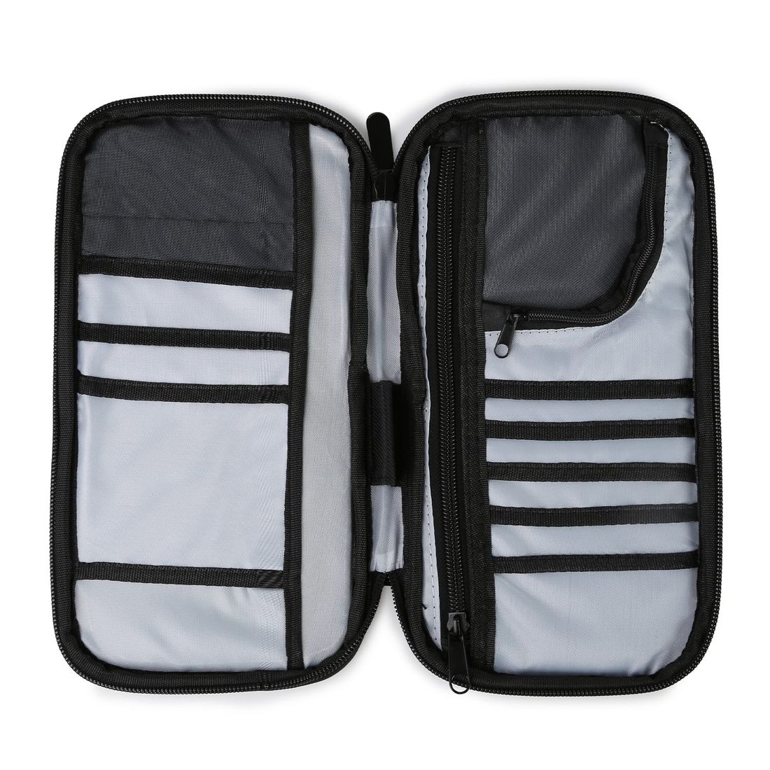 Kit Bolsa de Viagem 9 em 1 Preto, Kit Frasco 7 Pecas Preto e Nécessaire Porta Eletrônicos