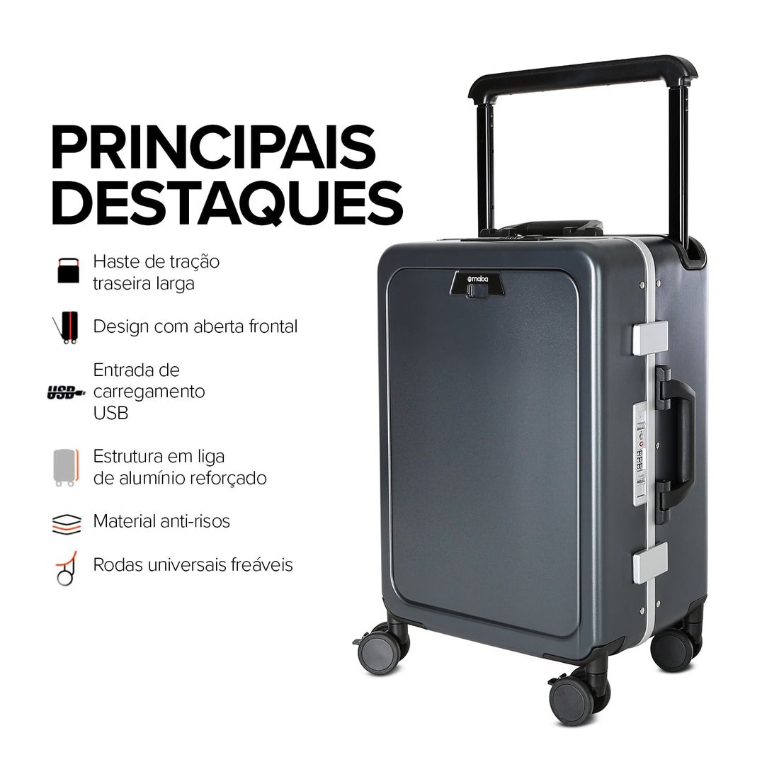 Mala de Viagem Pequena de Bordo 10 kg em Policarbonato Barcelona Maloa Chumbo Mala de Viagem Pequena de Bordo 10 kg em Policarbonato Barcelona Maloa Chumbo