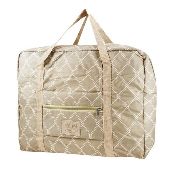 Bolsa De Viagem Dobrável Bege Quadrada Listras Bolsa De Viagem Dobrável Bege Quadrada Listras
