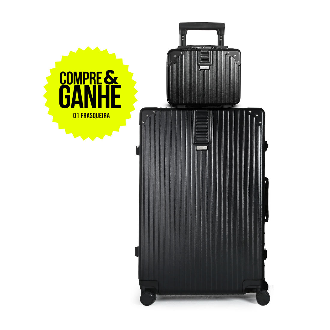 Compre Mala de Viagem Toronto Preto Grande 32kg em ABS Policarbonato e Ganhe Frasqueira