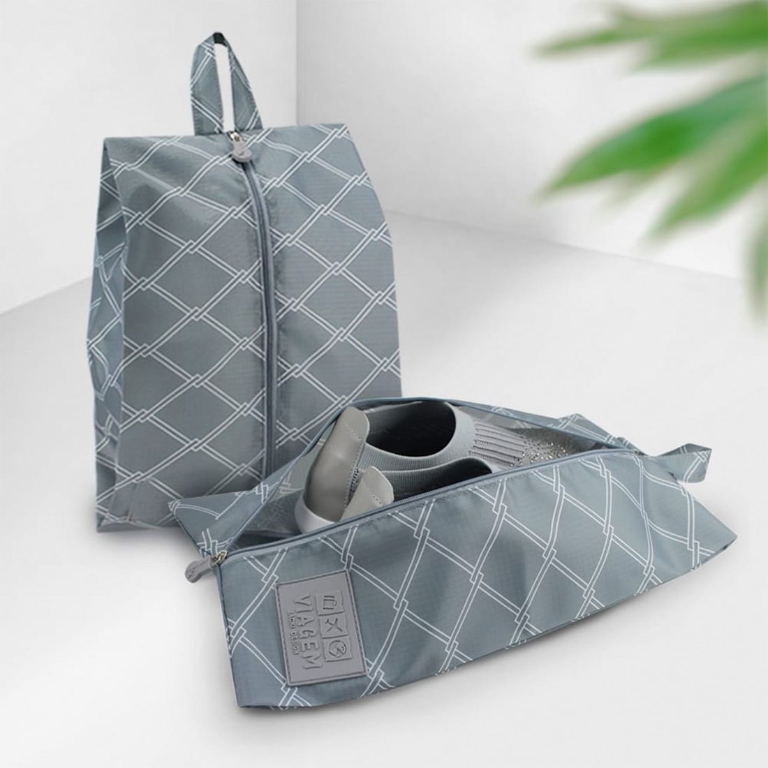 Bolsa Porta Sapato Listras Cinza Bolsa Porta Sapato Listras Cinza