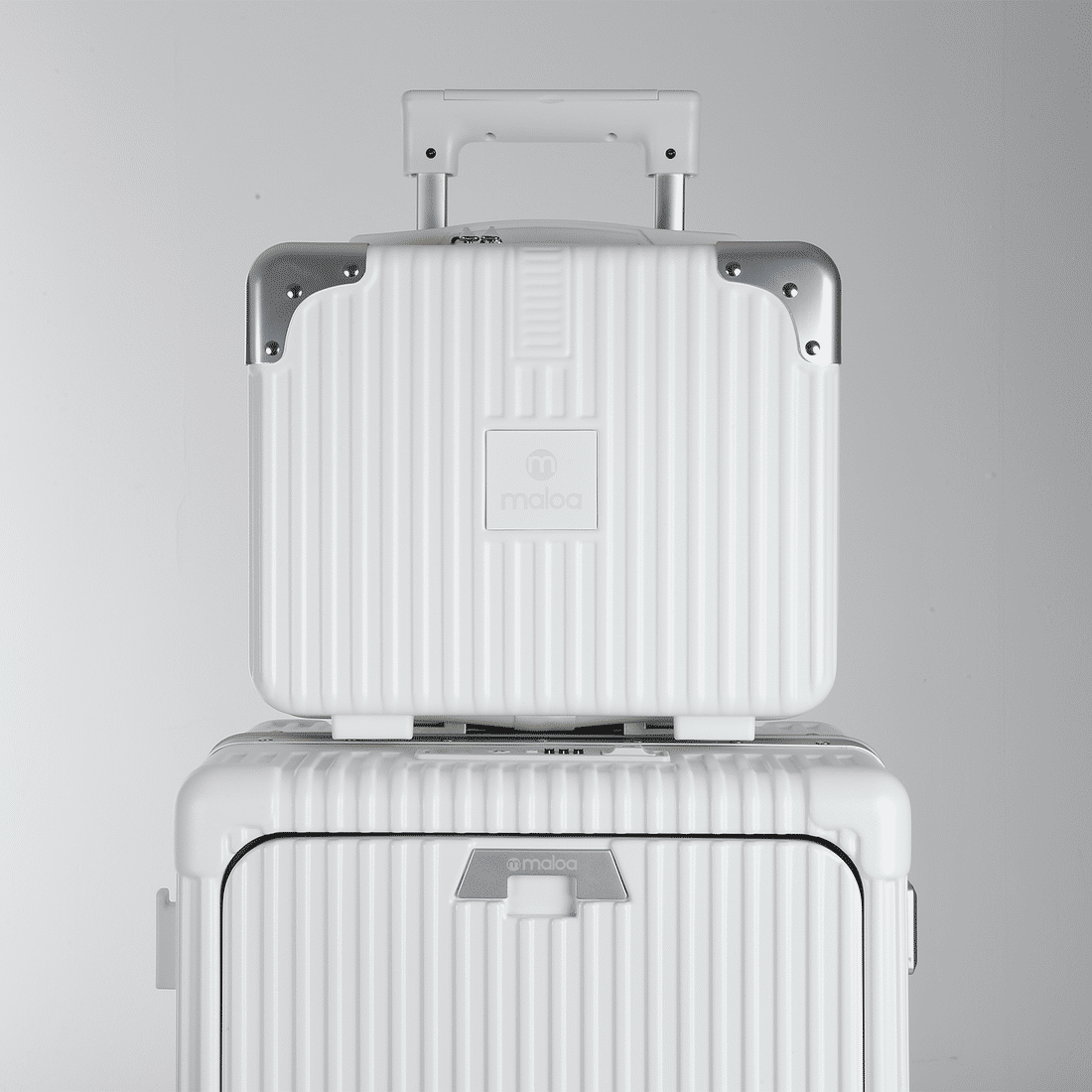 Conjunto Mala de Viagem Pequena de Bordo 10kg Policarbonato Suécia e Frasqueira Bali Maloa Branco