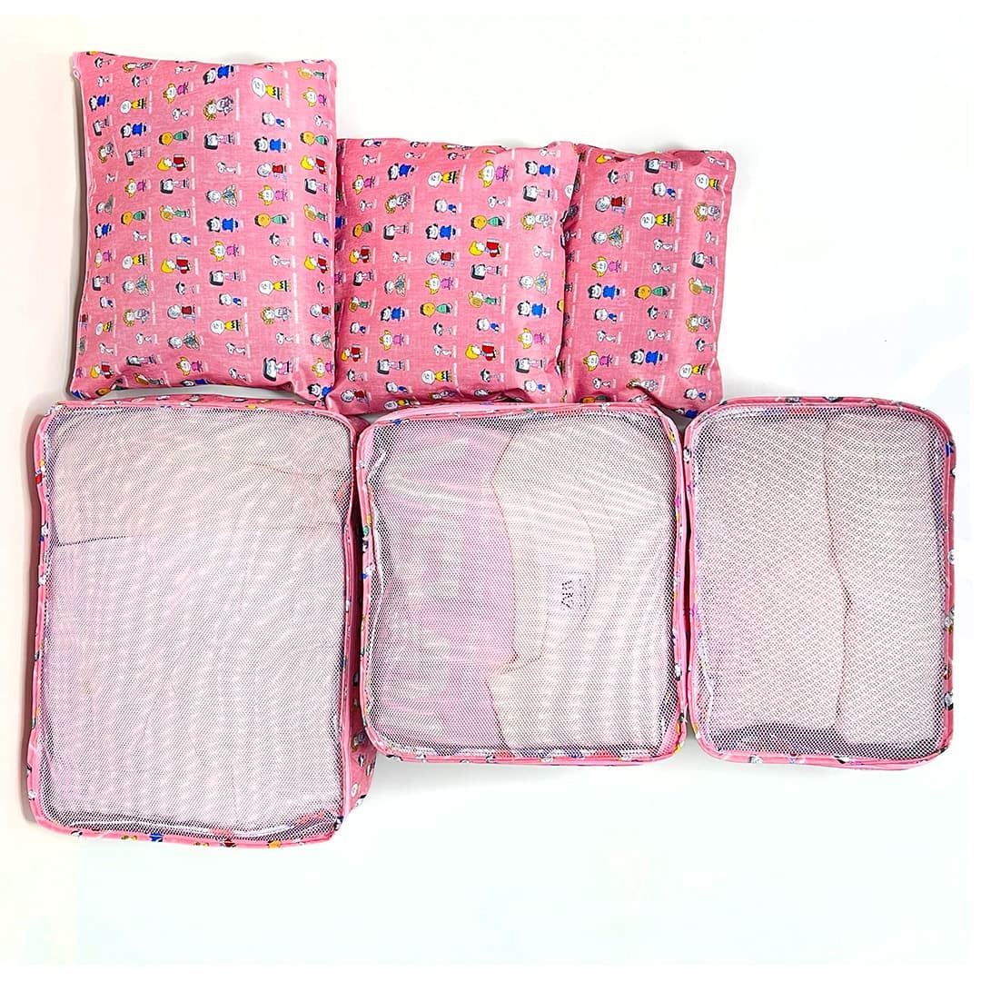 Kit Organizador De Mala 6 Peças Snoopy Rosa