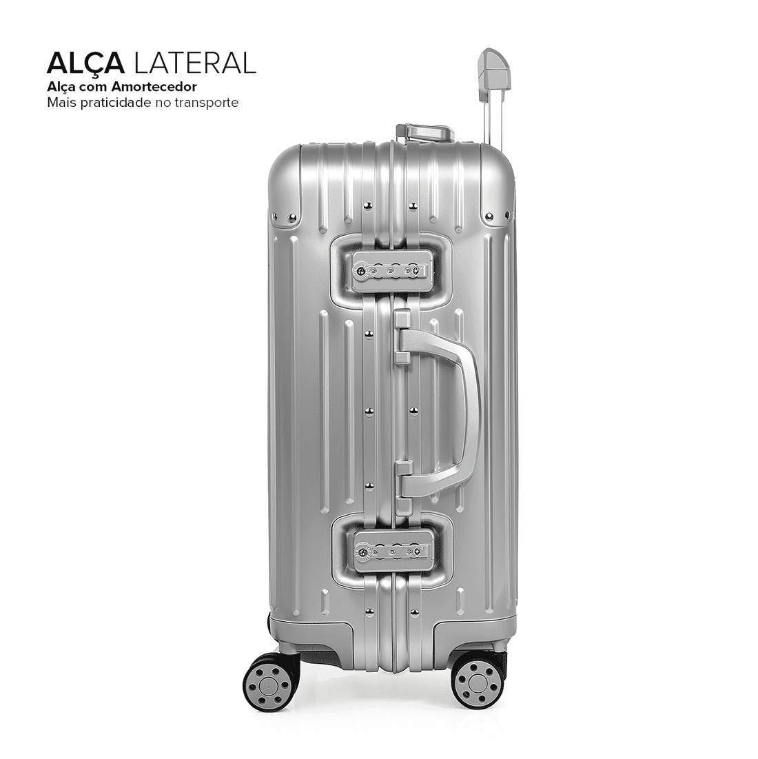 Mala de Viagem Pequena de Bordo 10 kg em Aluminio Dubai Maloa Prata