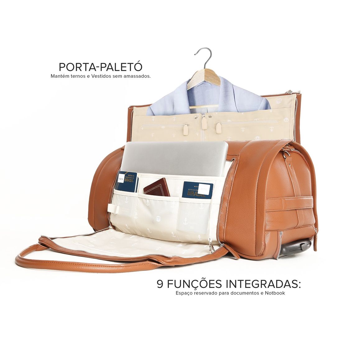 Conjunto Bolsa de Viagem Executiva Multifuncional 9 em 1 Marrom e Maletas Porta Vinho para Viagem Maloa