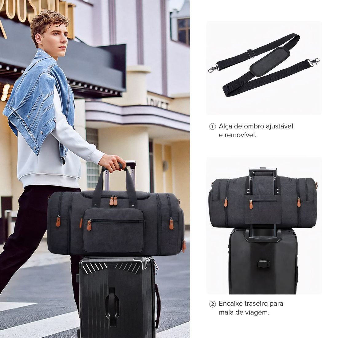 Bolsa de Viagem com Expansor Canvas Duffel Bags Chumbo Bolsa de Viagem com Expansor Canvas Duffel Bags Chumbo