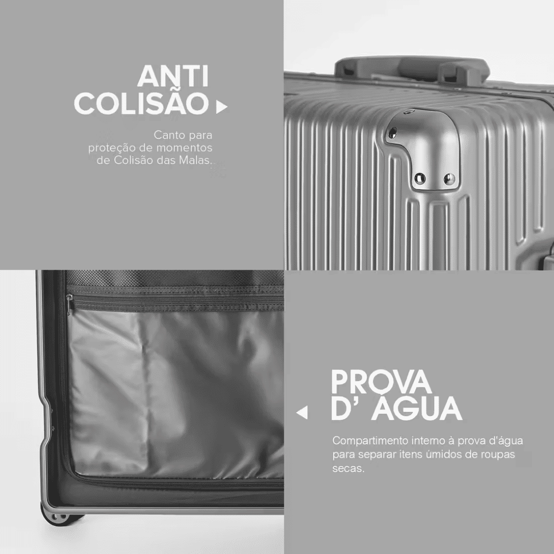 Mala de Viagem Grande 32kg Policarbonato ABS Noruega Maloa Prata Mala de Viagem Grande 32kg Policarbonato ABS Noruega Maloa Prata