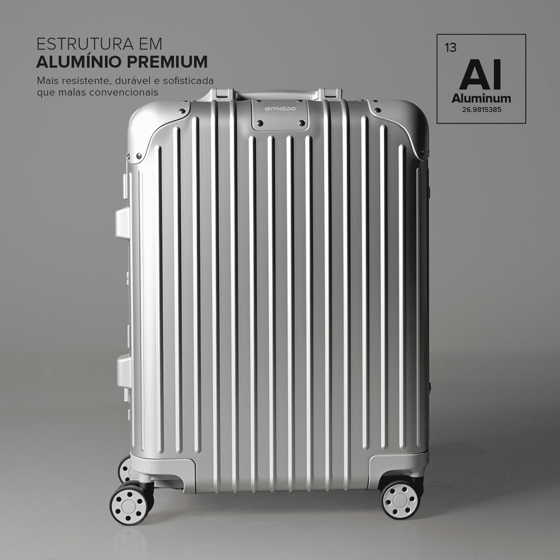 Mala de Viagem Pequena de Bordo 10 kg em Aluminio Dubai Maloa Prata