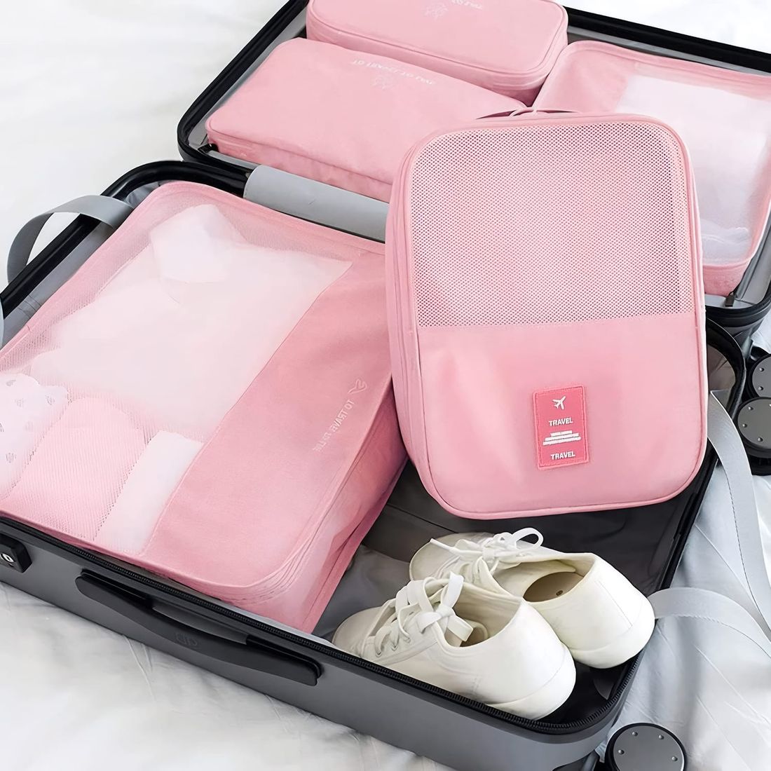 Kit Frasqueira Ibiza Rosa, Kit Frasco 7 Peças e Organizador Porta Sapato Rosa Kit Frasqueira Ibiza Rosa, Kit Frasco 7 Peças e Organizador Porta Sapato Rosa