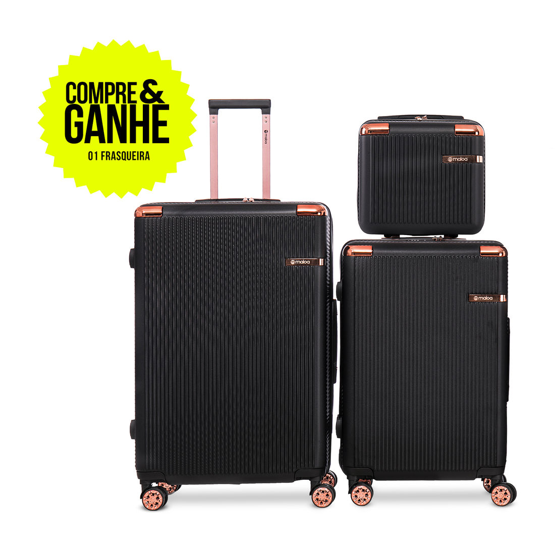 Kit de Malas de Viagem Media 23kg e Grande 32kg e Ganhe Frasqueira Croácia Preto Kit de Malas de Viagem Media 23kg e Grande 32kg e Ganhe Frasqueira Croácia Preto