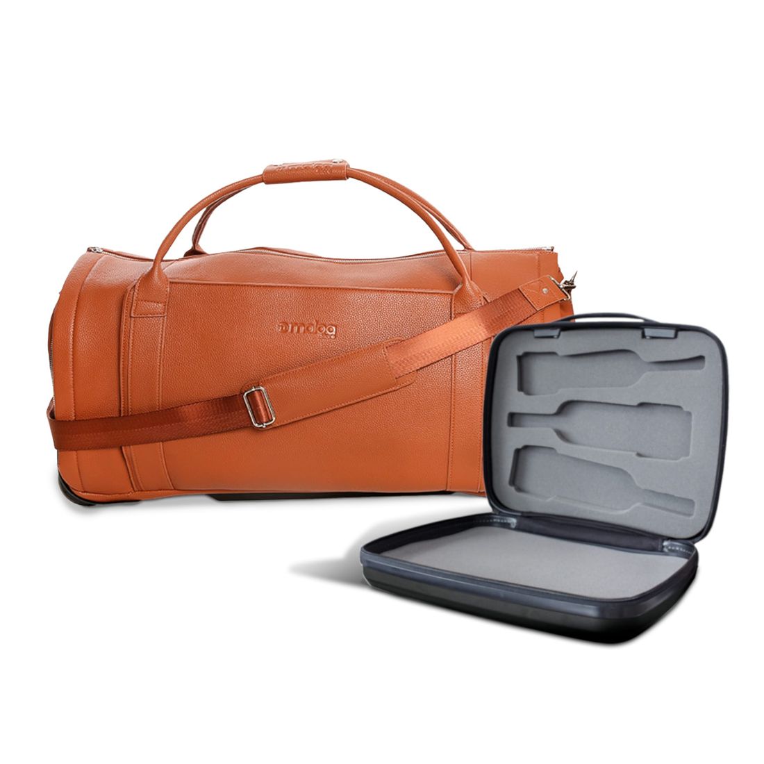 Conjunto Bolsa de Viagem Executiva Multifuncional 9 em 1 Marrom e Maletas Porta Vinho para Viagem Maloa