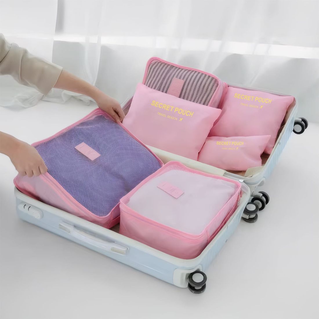 Kit Completo Brasil Branco, Kit Frasco 7 Pecas, Bolsa Journey e Kit Organizador Laundry Rosa