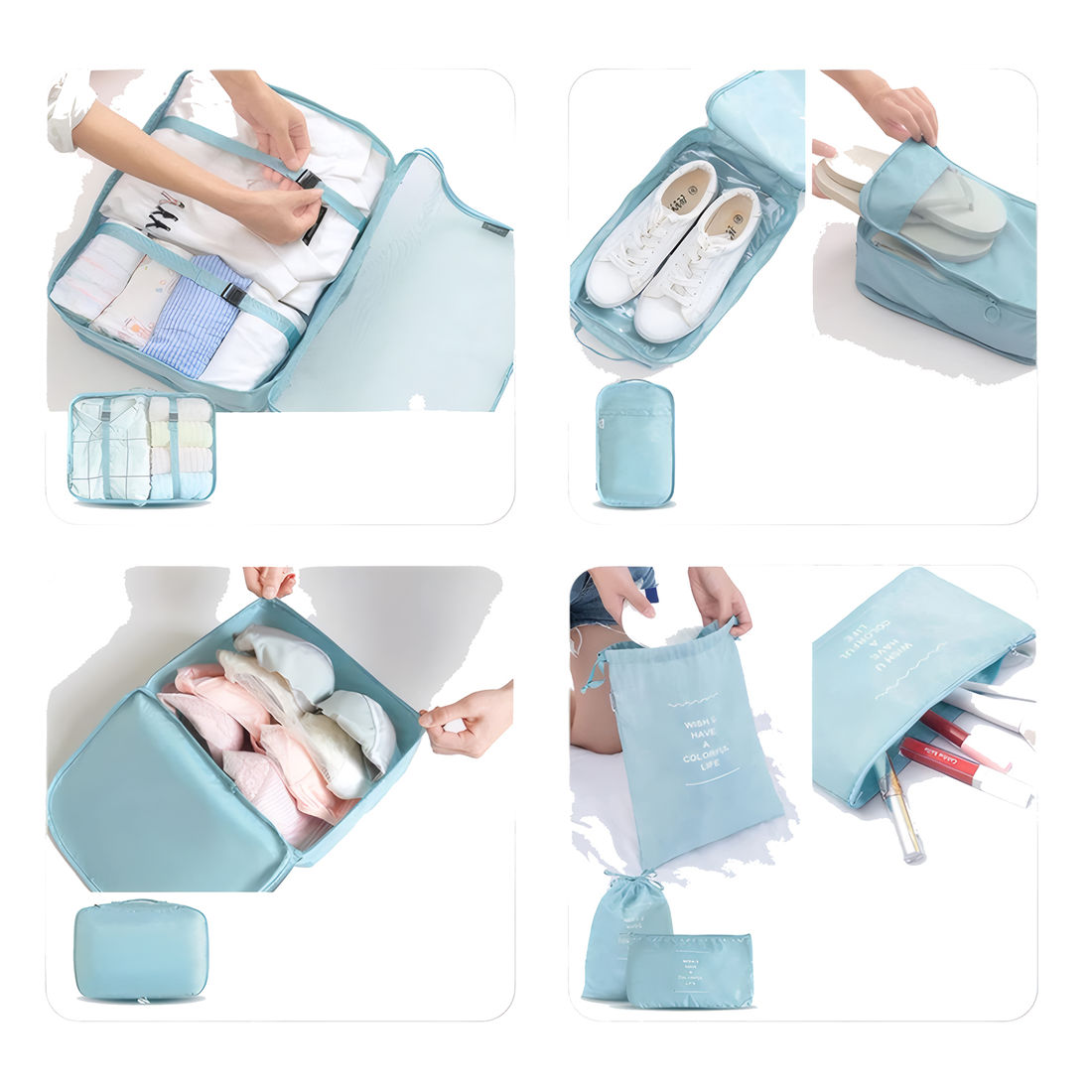 Kit Organizador Colorful Life, Organizador Porta Sapato Turquesa e Kit Frasco 9 Peças Celeste