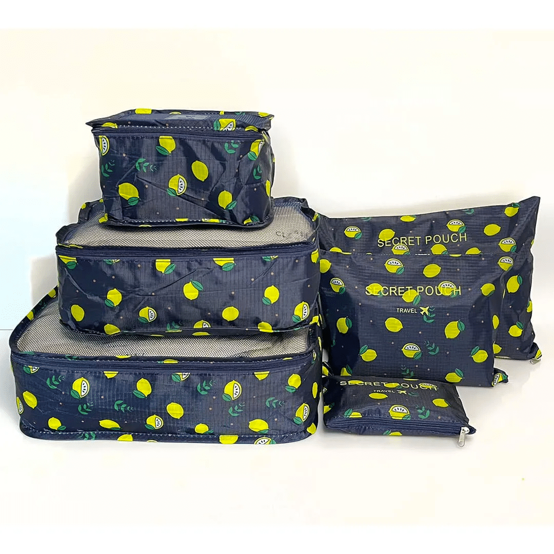 Kit Organizador De Mala 6 Peças Limão Preto Kit Organizador De Mala 6 Peças Limão Preto